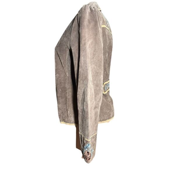 Colebrook Womens L Brown Floral Lined Full Zip 100% Leather Suede Jacket Boho - Picture 10 of 14